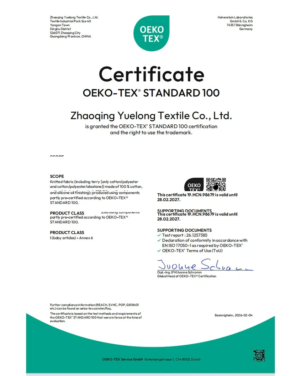 OEKO-TEX Standard 100 certificate