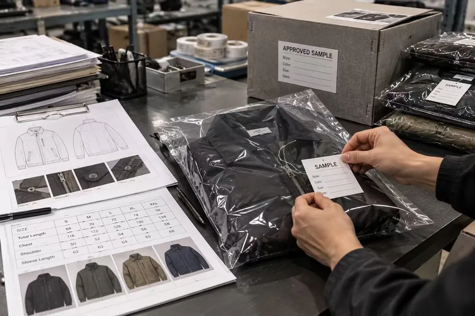 Approved custom jacket sample and production specifications