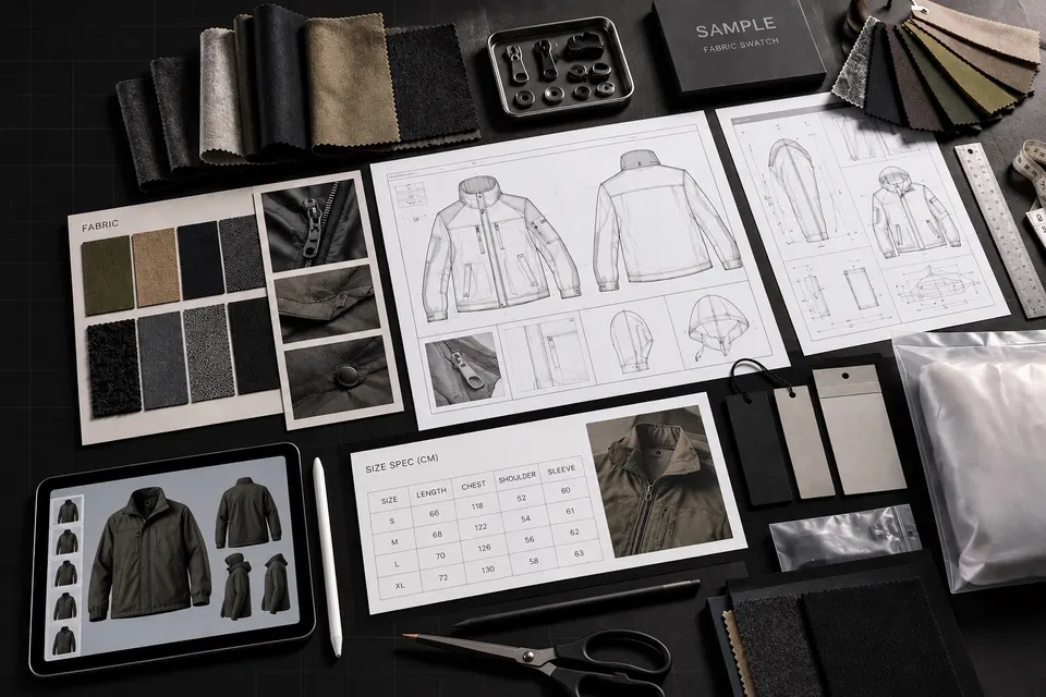 Custom jacket design development from sketch to sample